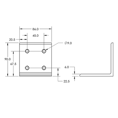 40-530-1SS MODULAR SOLUTIONS ANGLE BRACKET 90MM TALL X 90MM WIDE WITH STAINLESS STEEL HARDWARE